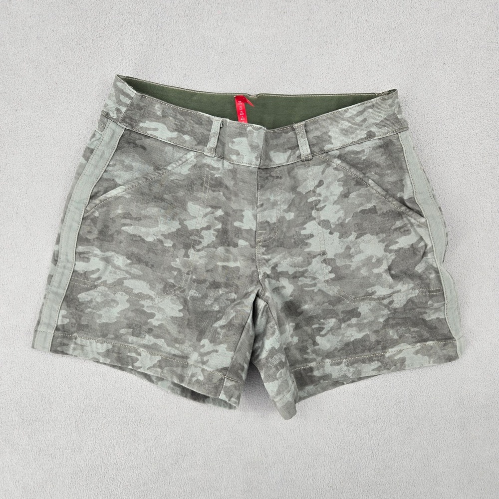 Spanx Womens Size S Gray Green Camo Stretch Twill Pull On Utility Shorts